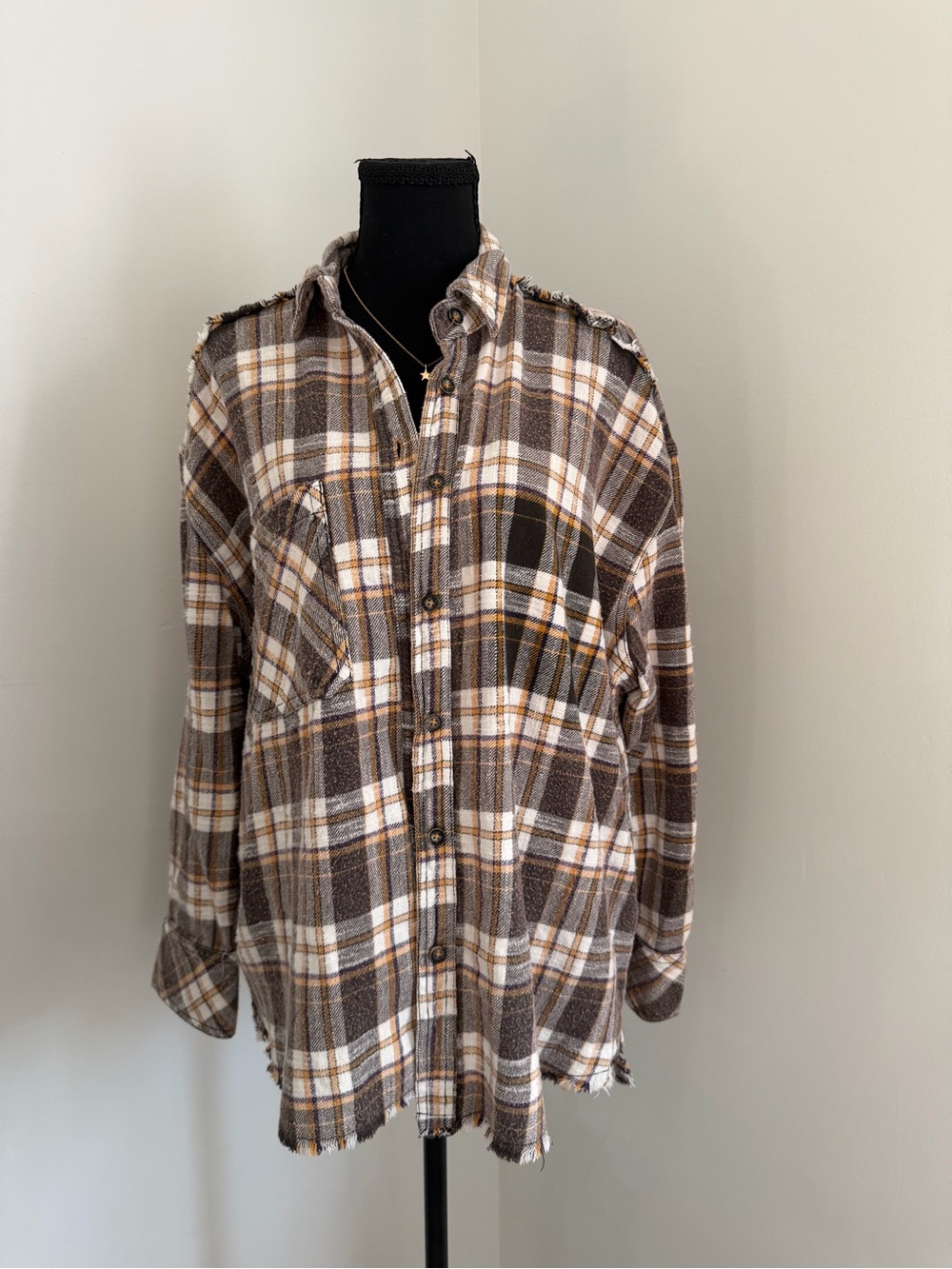 BDG Urban Outfitters Plaid Oversized Flannel Shirt M Raw Hem Grunge